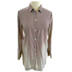 J. Jill Striped Burgundy Size S-Tall Tunic Long Sleeve Striped Buttoned EUC